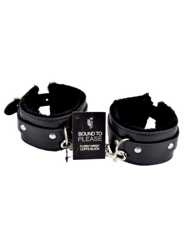 Bound to Please Furry Plush Wrist Cuffs Black from Nice 'n' Naughty