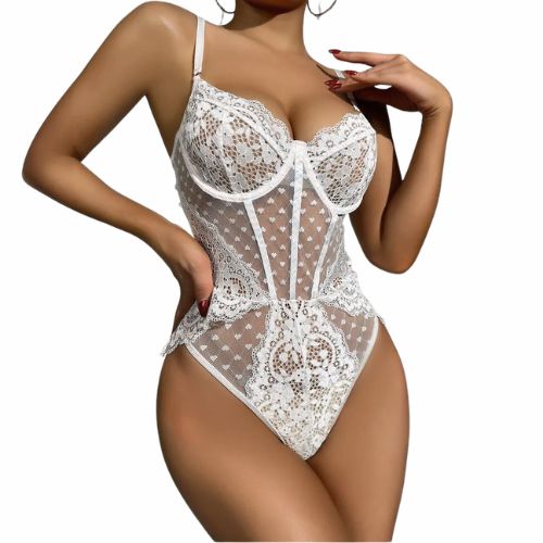 De Namour Sheer Lace and Mesh Sculpting Bodysuit White from Nice 'n' Naughty