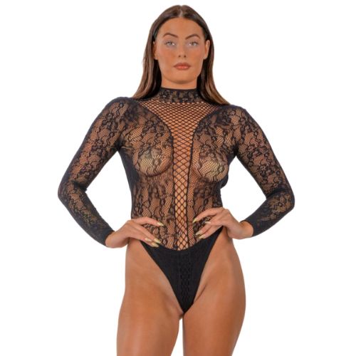 Lace by LJ High Neck Lace Bodysuit Black from Nice 'n' Naughty