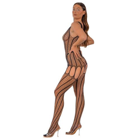 Lace by LJ Crochet Bodystocking with Lace Up Back Black from Nice 'n' Naughty