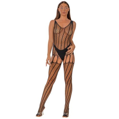 Lace by LJ Crochet Bodystocking with Lace Up Back Black from Nice 'n' Naughty