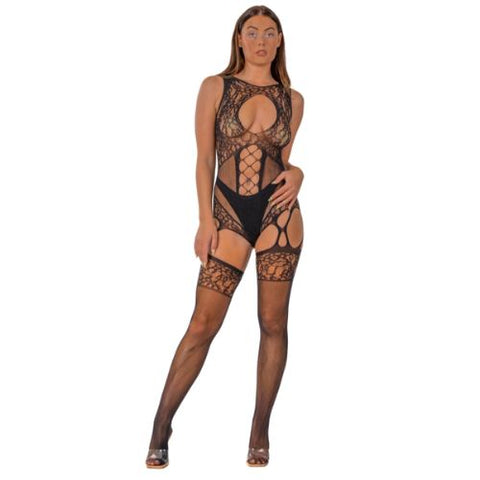 Lace by LJ Cut Out Lace Suspender Bodystocking Black from Nice 'n' Naughty