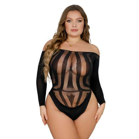 Lace by LJ Plus Size Long Sleeved Cut Out Back Bodysuit from Nice 'n' Naughty