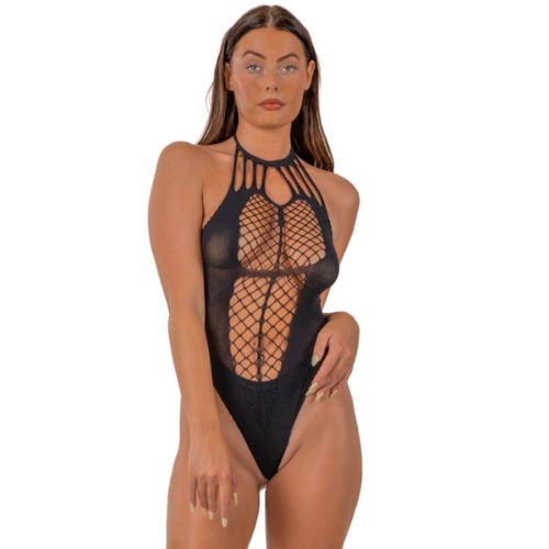 Lace by LJ Strappy Halter Teddy Black from Nice 'n' Naughty