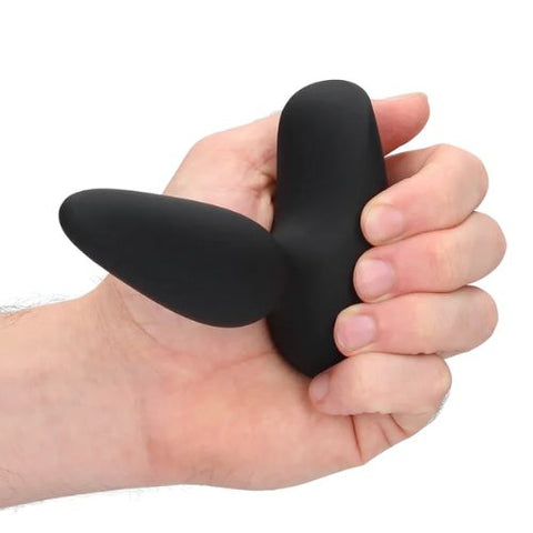 Loveline Smooth Vibrating Anal Plug w Remote Black Silicone from Nice 'n' Naughty