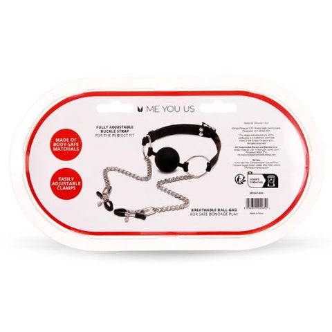 Me You Us Silicone Gag with Clamps Black from Nice 'n' Naughty