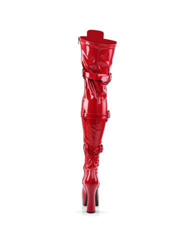 Pleaser Electra Thigh High Boots w Straps Red Patent from Nice 'n' Naughty