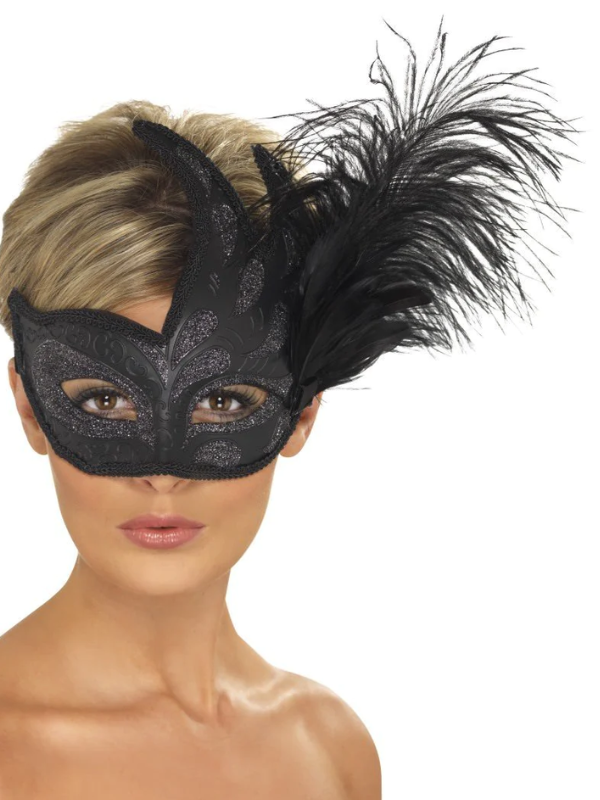 Smiffys Ornate Colombina Feather Mask Black from Nice 'n' Naughty