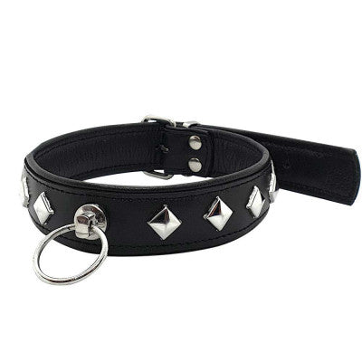 Black Label Leather Studded O-Ring Collar